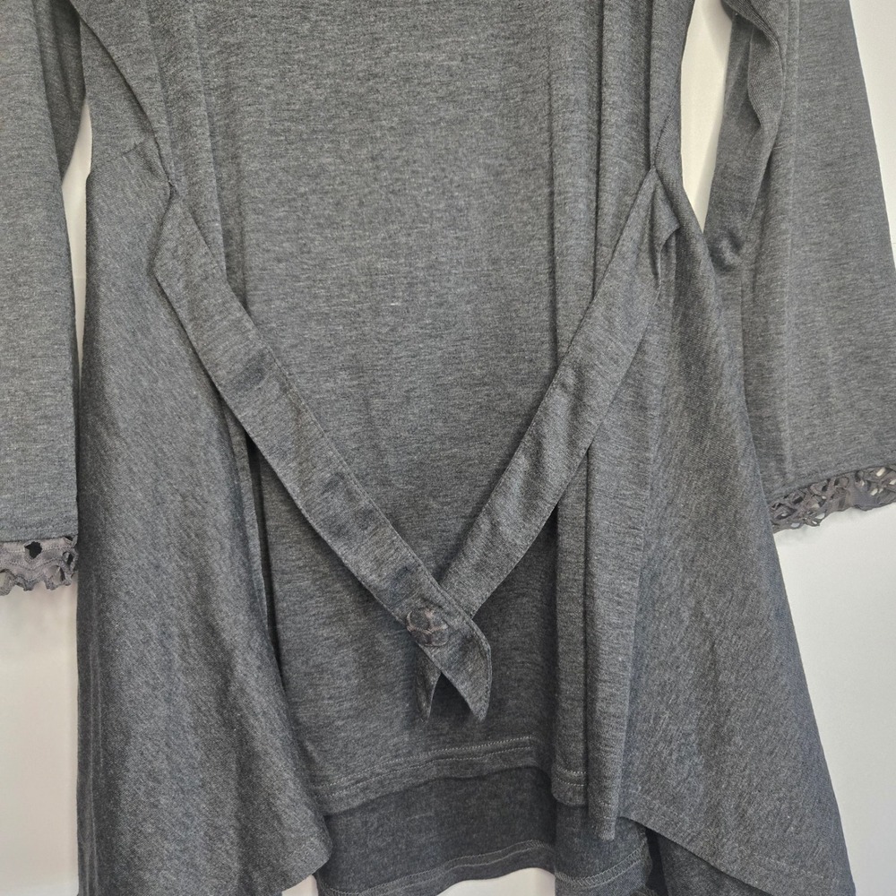 Pretty Angel Women Charcoal Gray Silk Blend Floral Applique Mesh Layered Tunic L - Picture 13 of 16